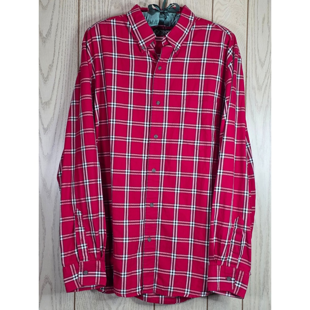 Chaps Mens XL Red Plaid Button Down Shirt Long Sleeve Cotton 70709 C39386